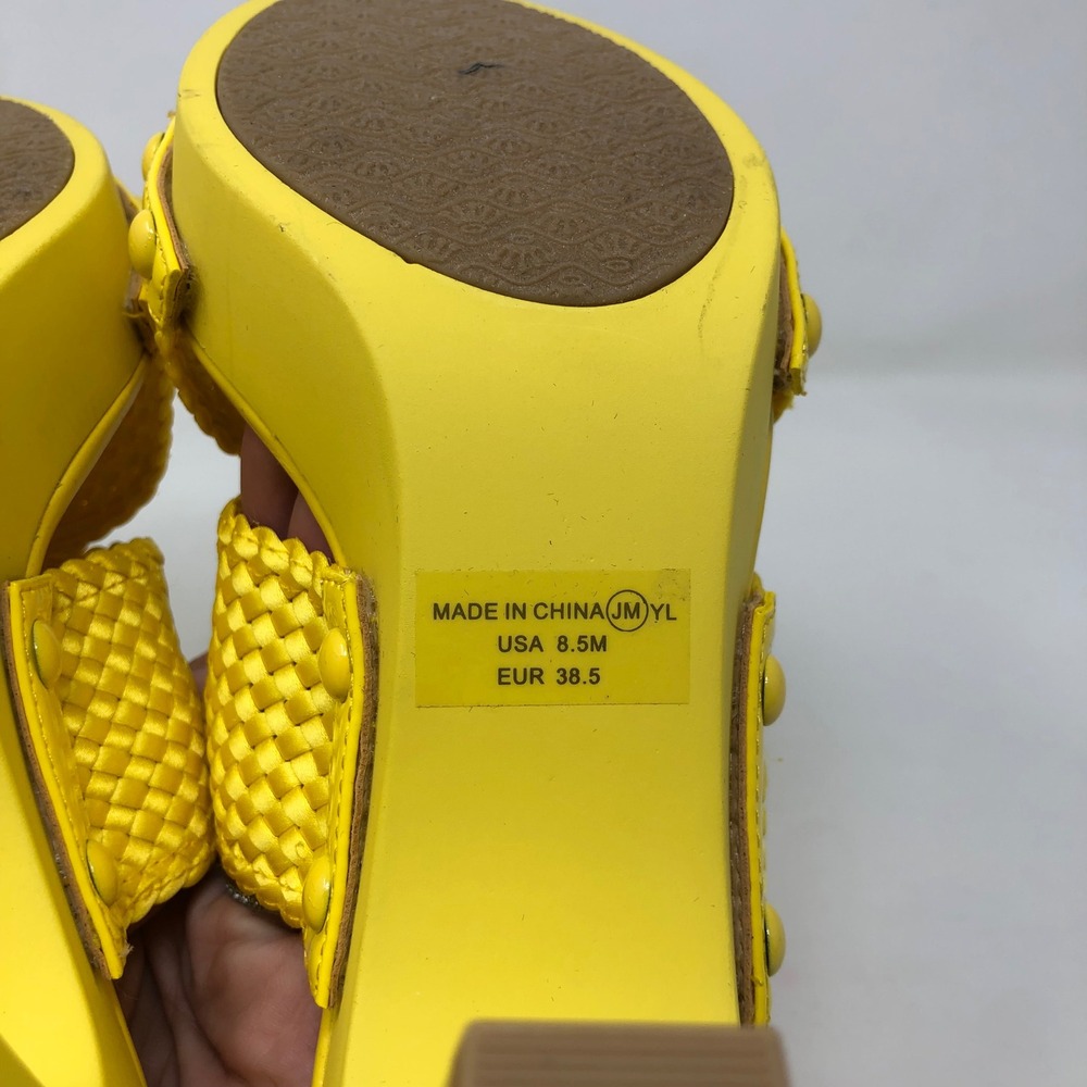 Nina Platform Sandal Womens 8.5 Yellow Woven Double Strap Block Heel Studs - Picture 8 of 11